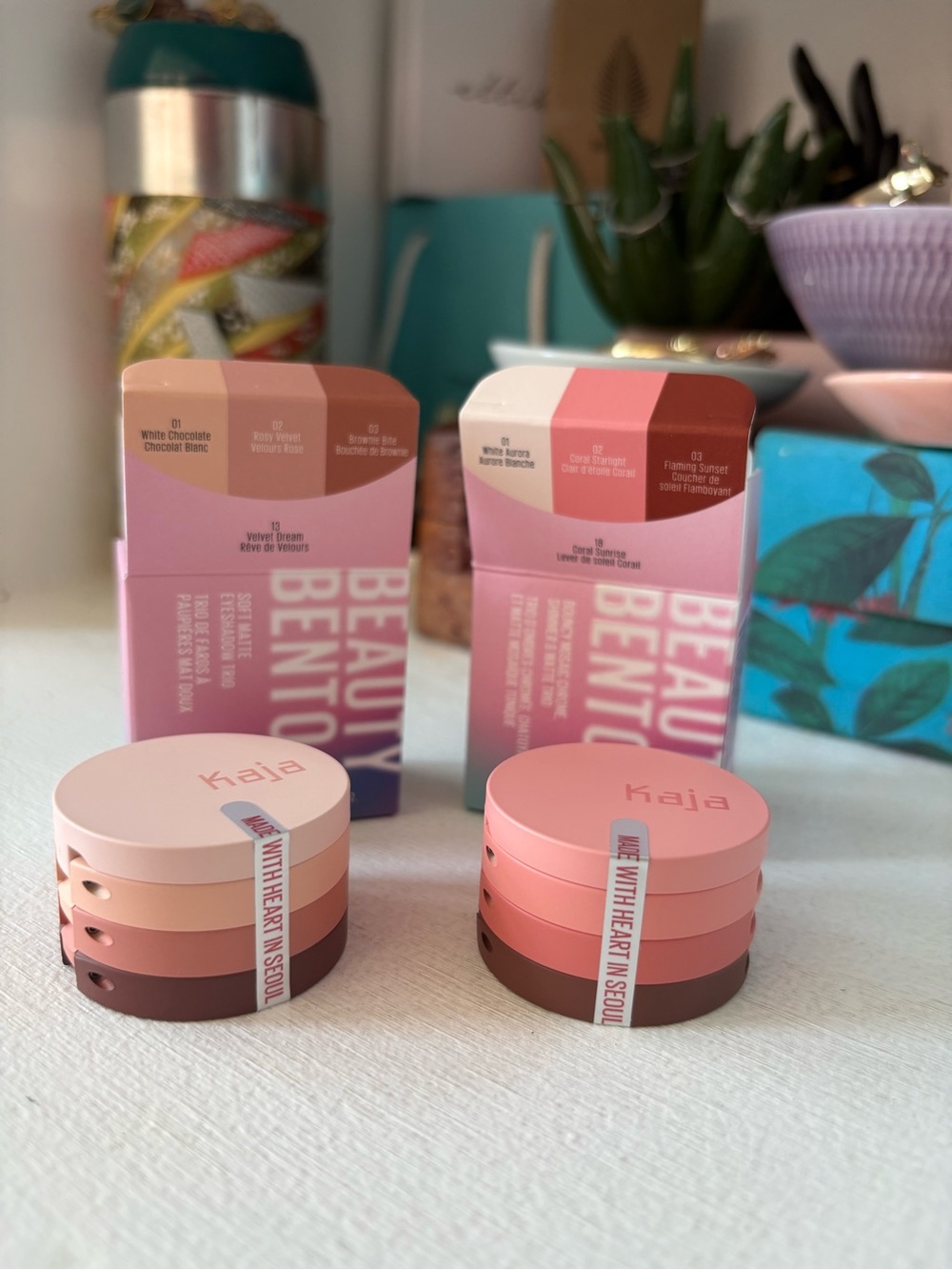 Kaja 3-in-1 Eyeshadow Stack, Beauty Bento Duo in Velvet Dream & Coral Sunrise
